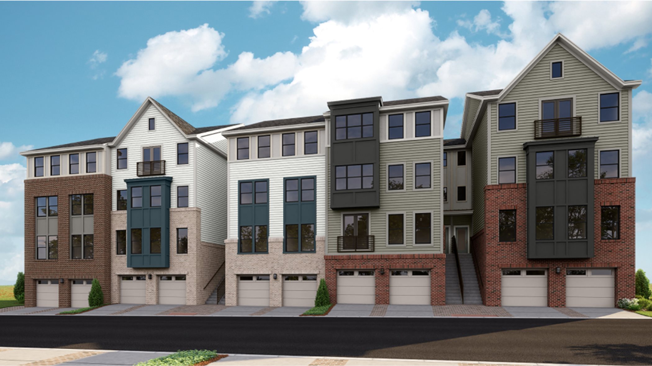 Row of townhomes in the Chatham II Plan