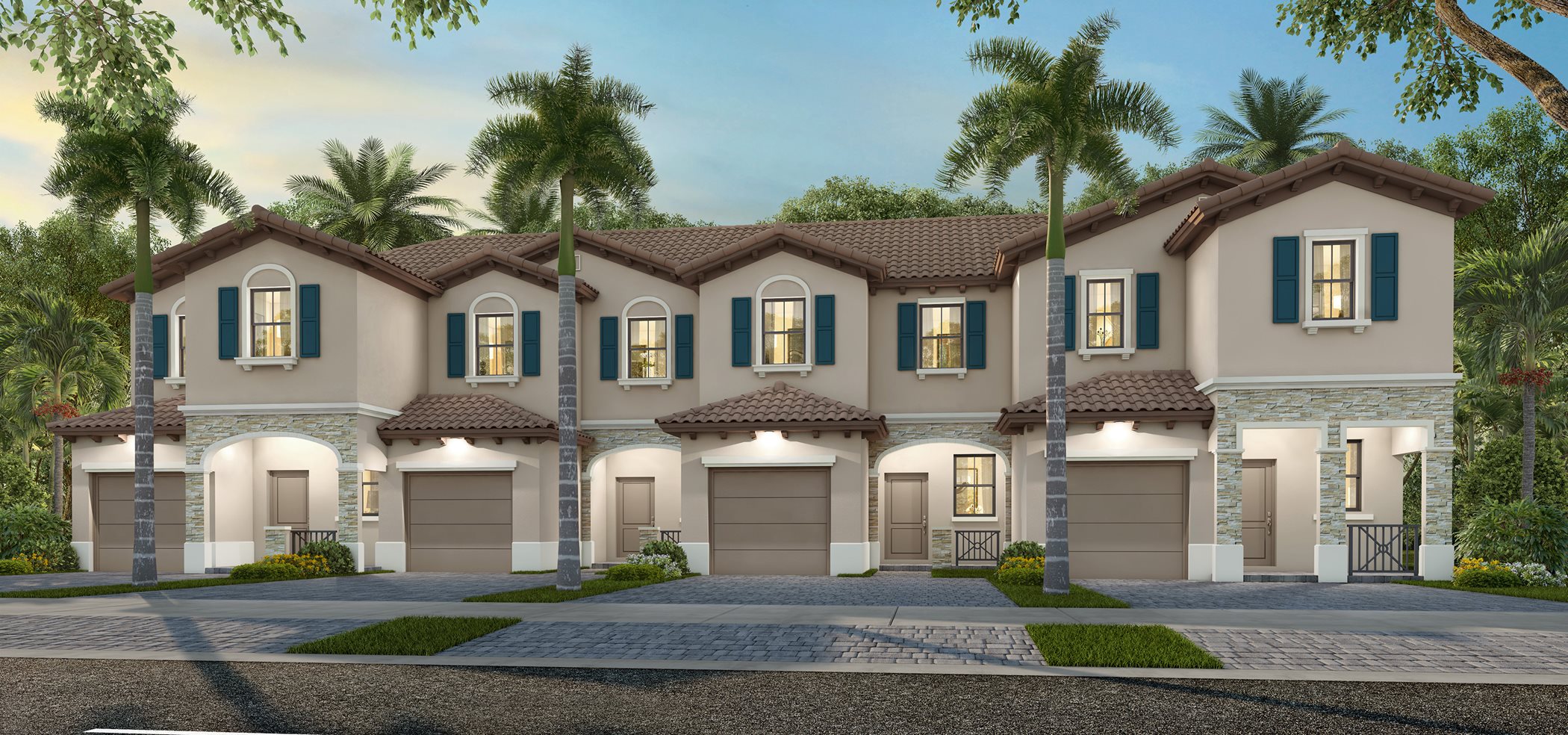 Spanish exterior rendering of townhome building