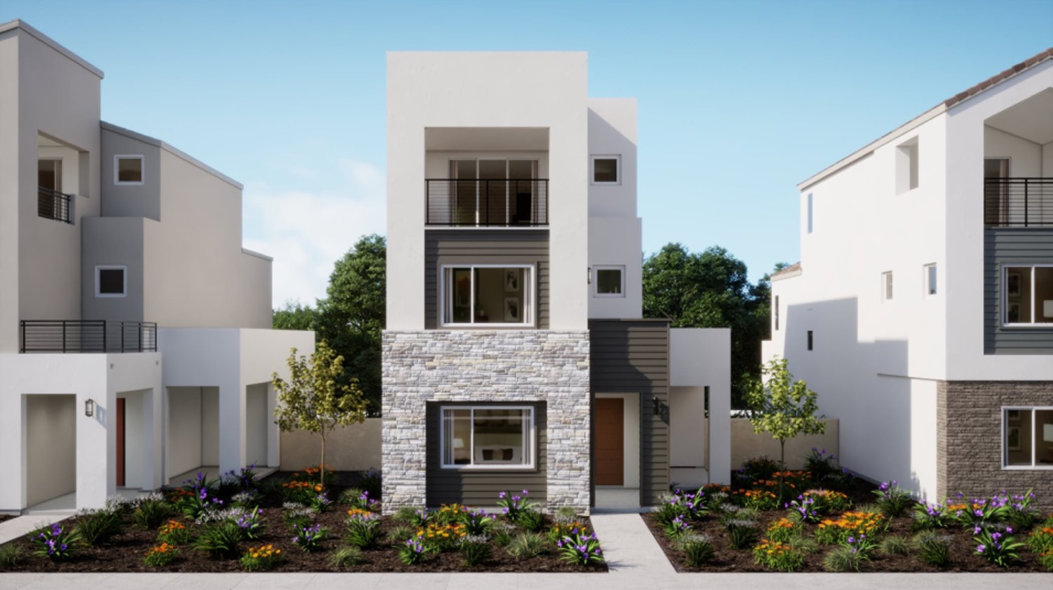 Transitional-style townhome exterior